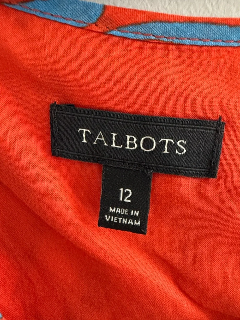 Talbots Orange Blue Floral Sleeveless Cotton Fit & Flare Dress Knee Length SZ 12 - Picture 4 of 14